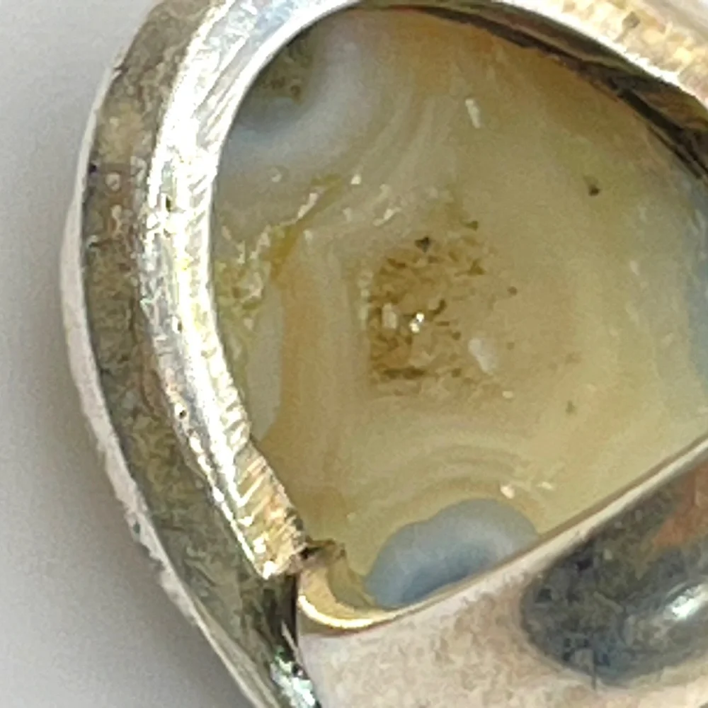 Vintage 925 Sterling Silver Moss Oval Cabochon Chunky Artisan Ring 9 1/4